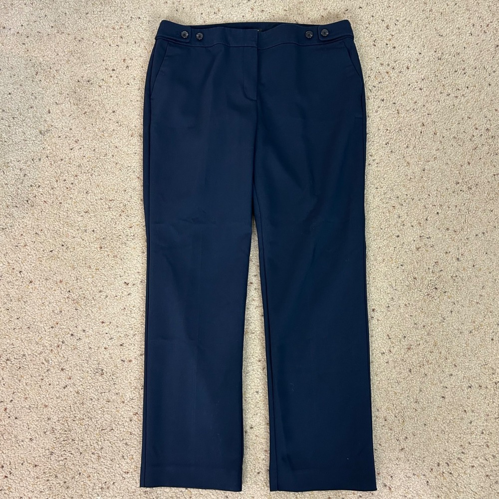 Ann Taylor Tapered Dress Pants Navy Blue Button Waist Size 12 Women's